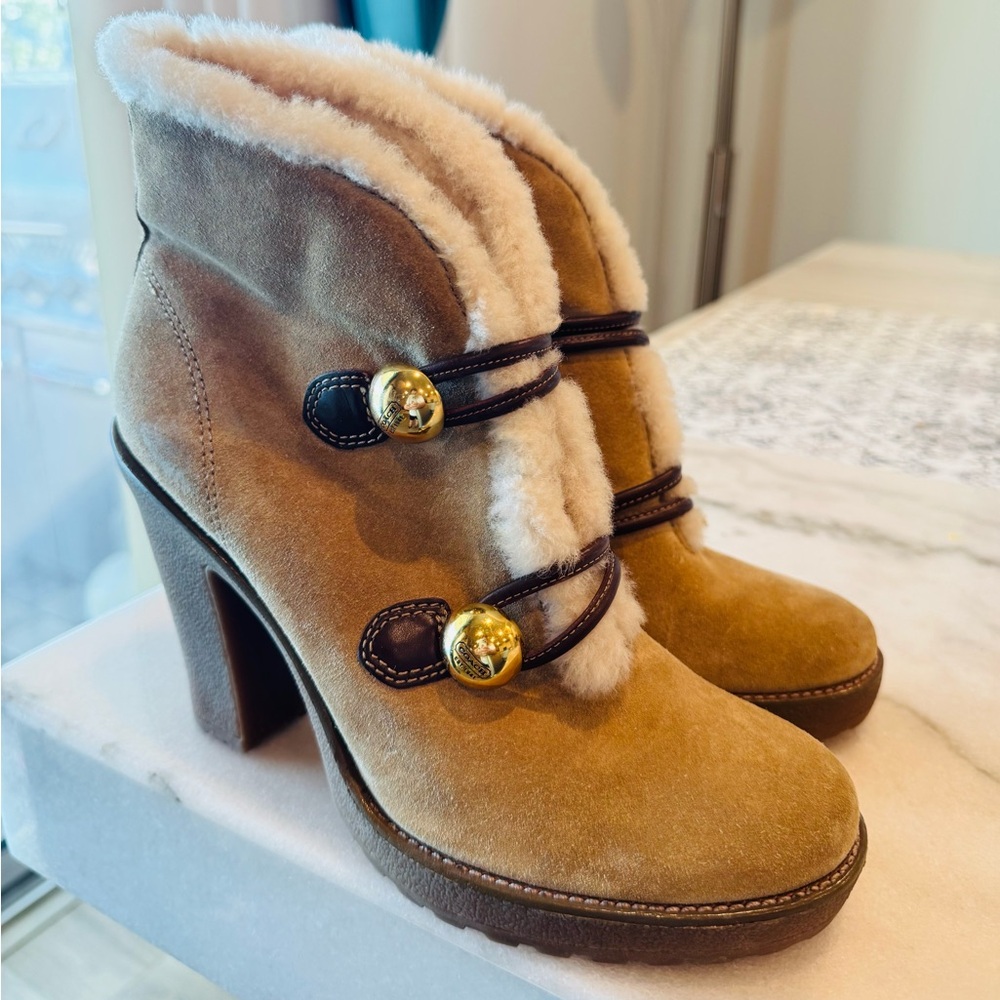 Coach Tan Gold Heeled Boots